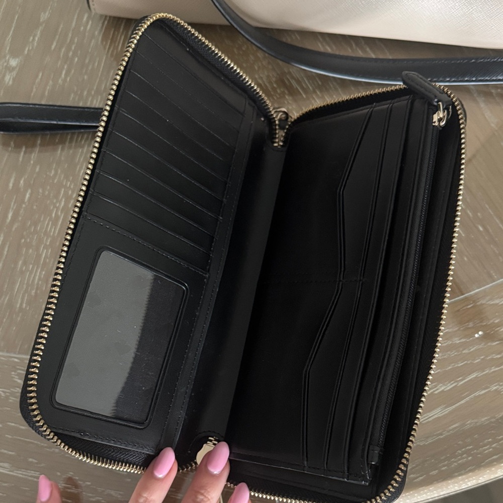 Kate Spade Black White Tan Leather Satchel Purse with Wallet - Picture 5 of 9